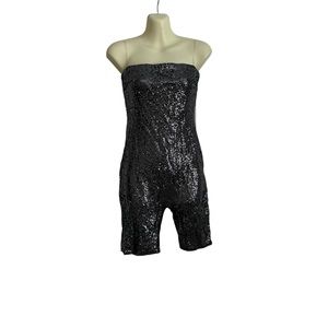 Blue.S Sparkle Strapless Unitard Vintage Retro Women's M